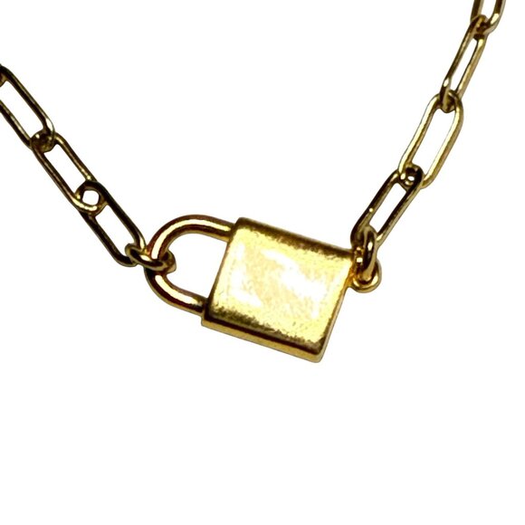 J. Crew Gold Tone Chain Necklace with Padlock Pendant Women's Fashion Jewelry - Picture 1 of 8